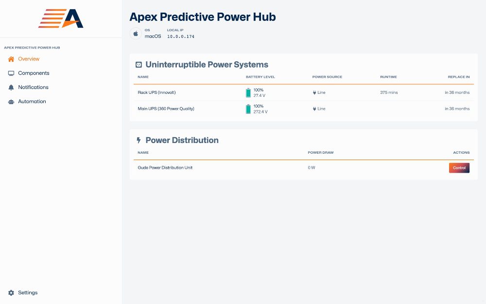 Apex Technologies Power Hub Interface Preview